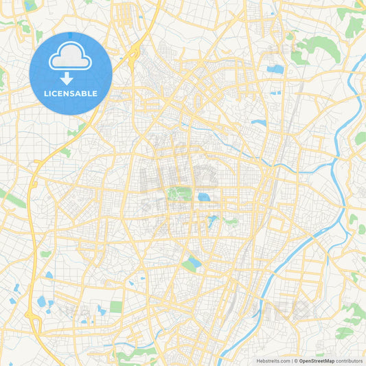 Printable street map of Kōriyama, Japan
