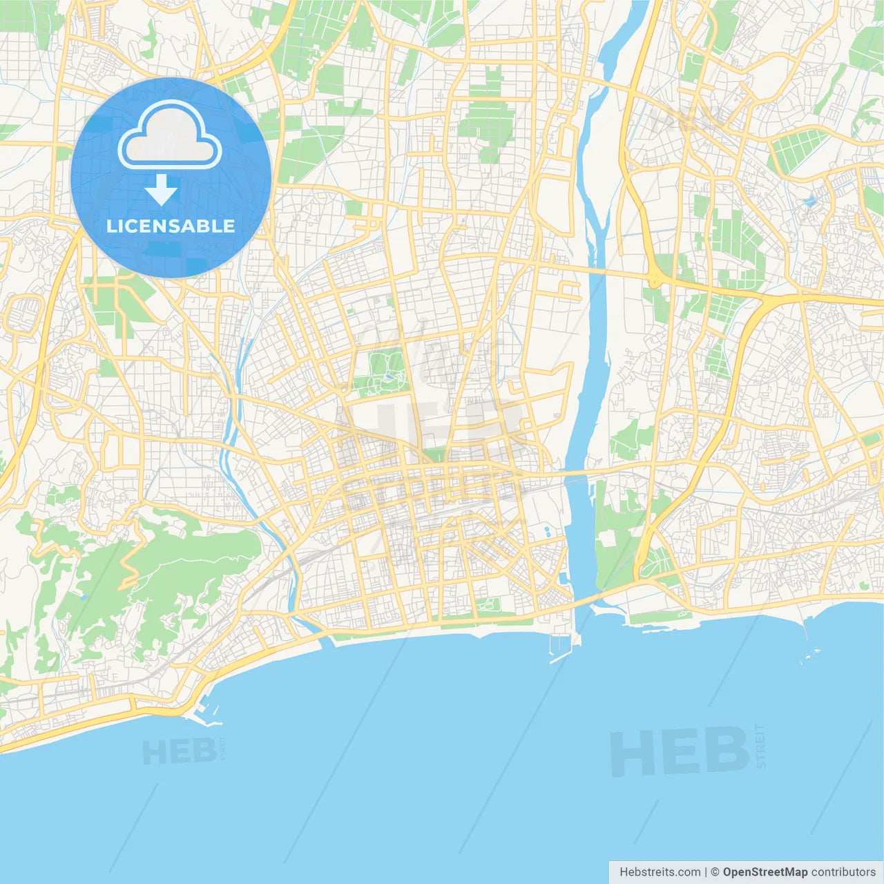 Printable street map of Hiratsuka, Japan