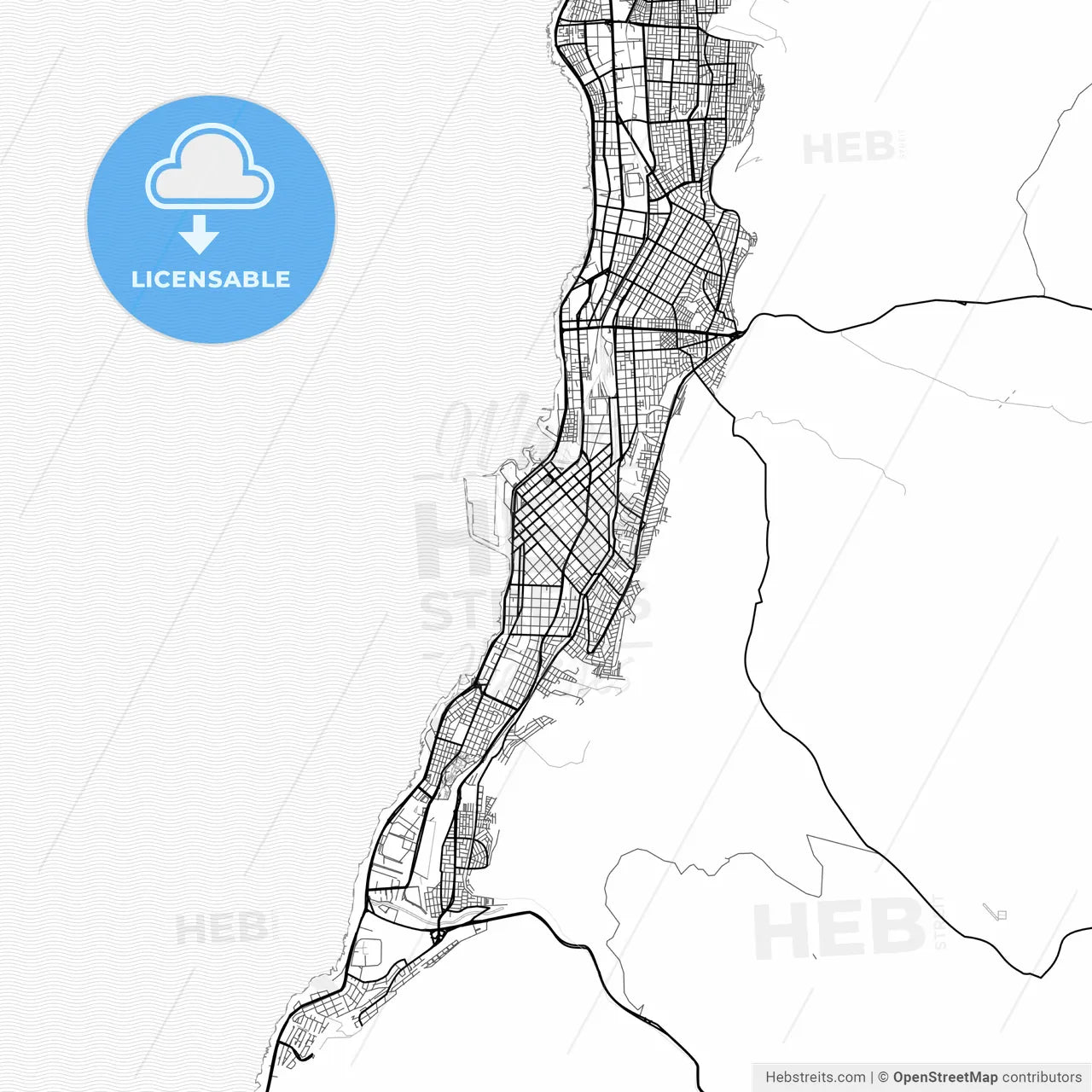 Vector PDF map of Antofagasta, Chile