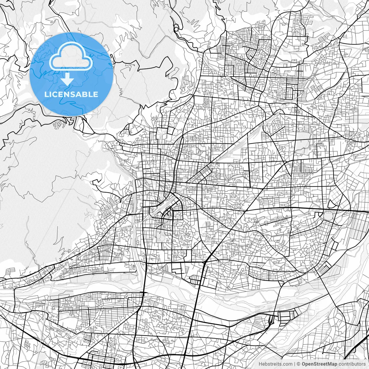 Vector PDF map of Nagano, Japan