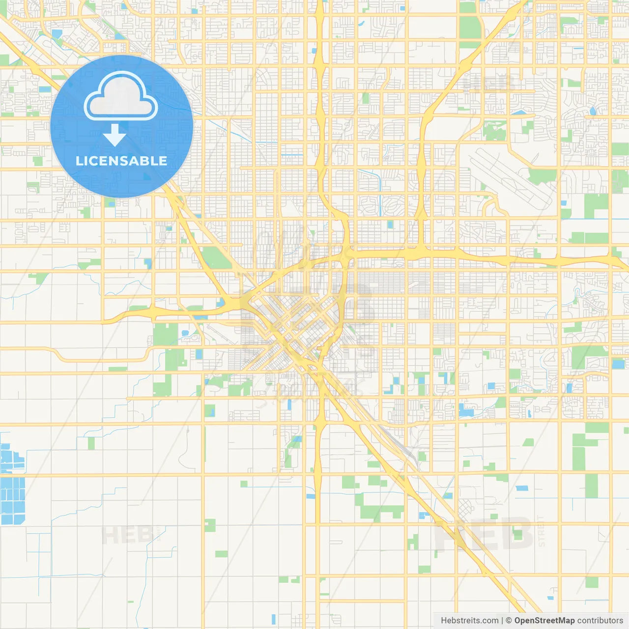 Empty vector map of Fresno, California, USA
