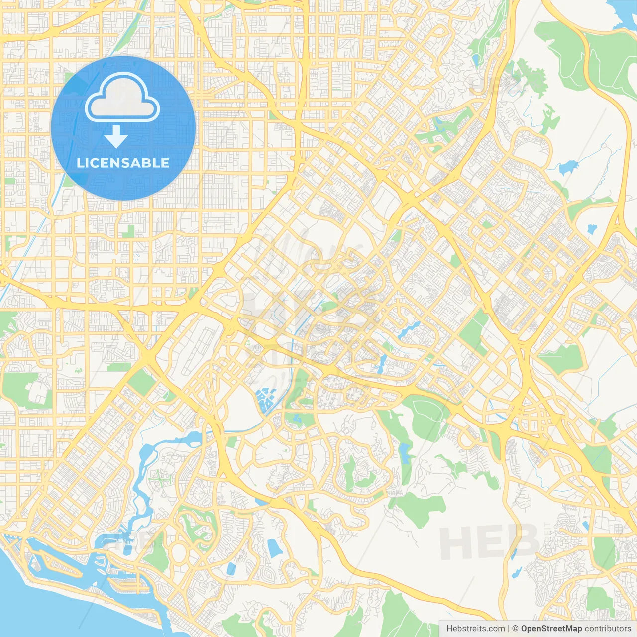 Empty vector map of Irvine, California, USA