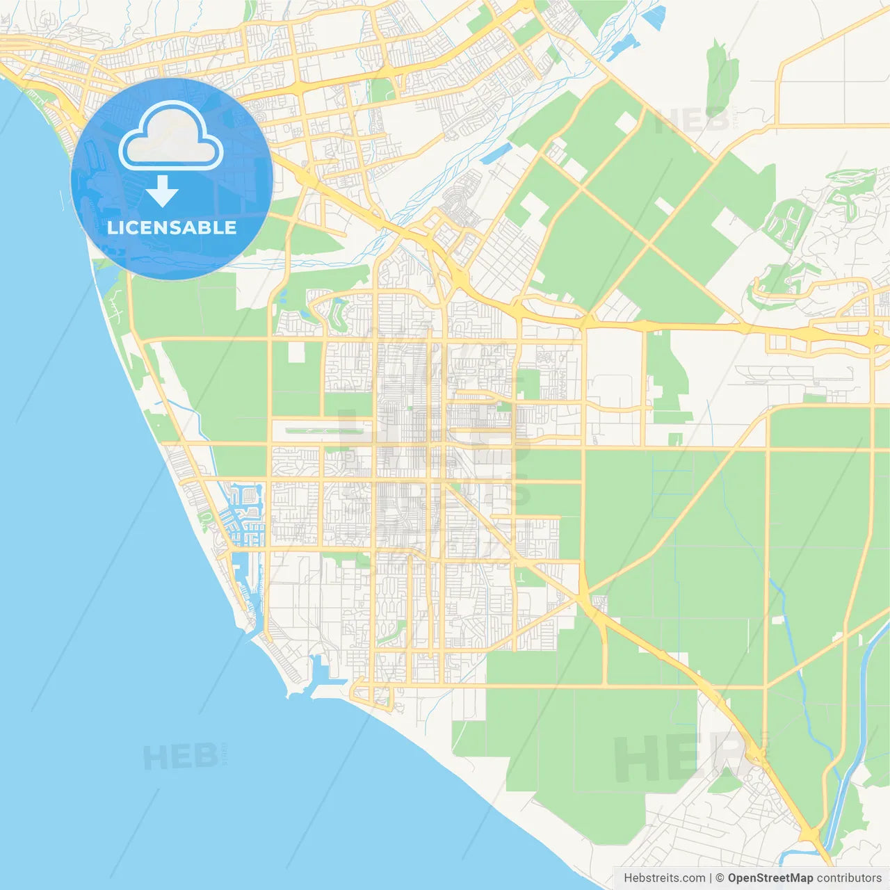 Empty vector map of Oxnard, California, USA