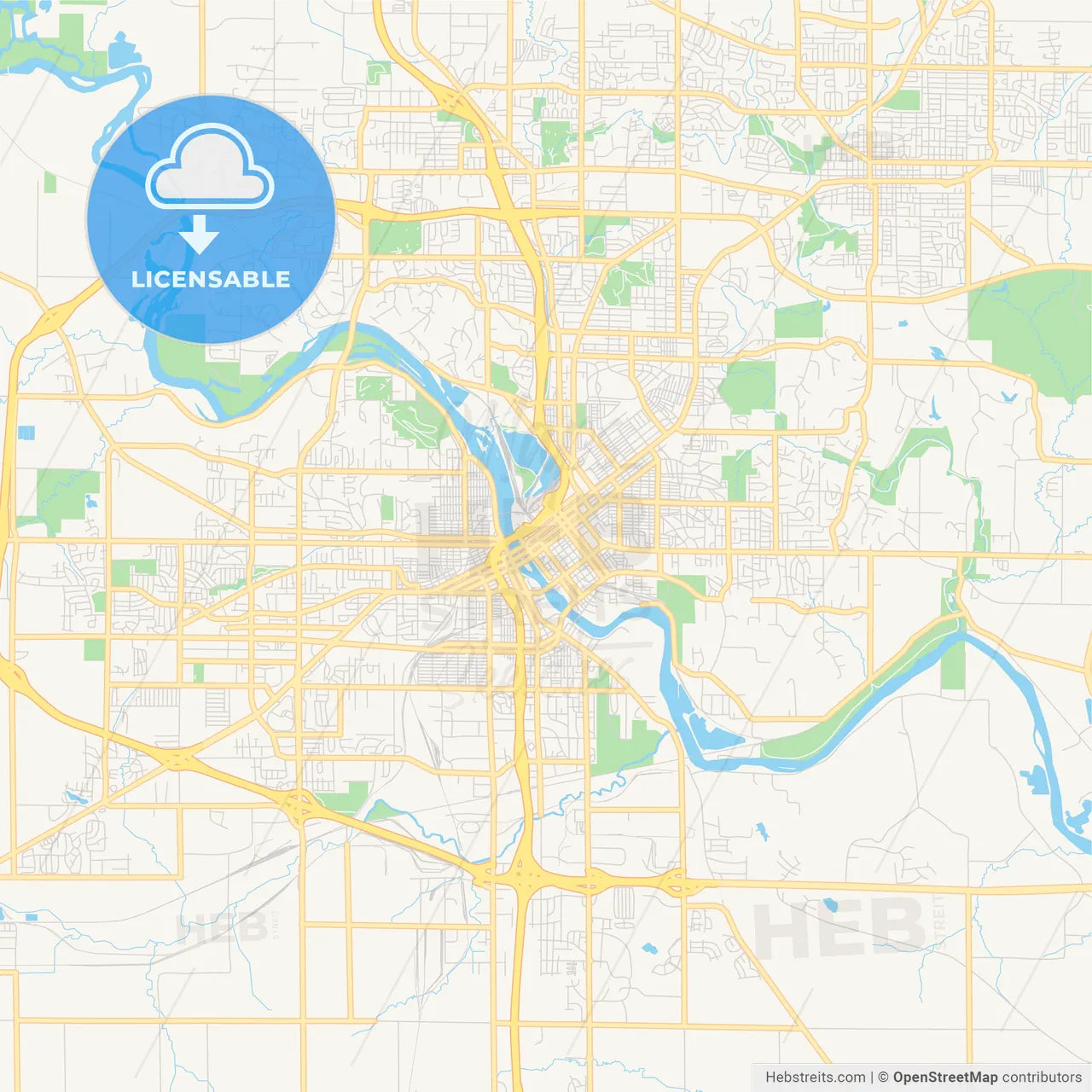 Empty vector map of Cedar Rapids, Iowa, USA
