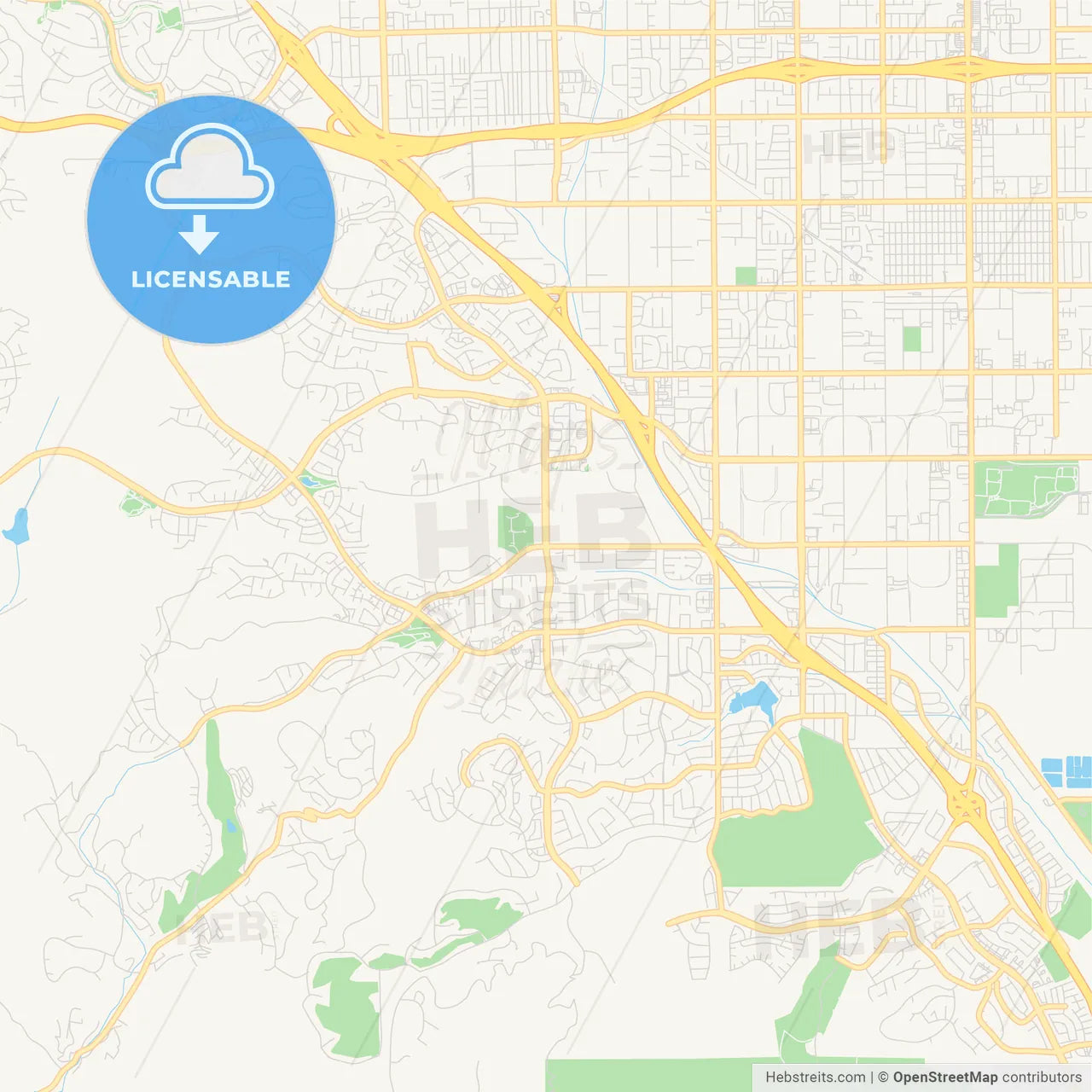 Empty vector map of Folsom, California, USA