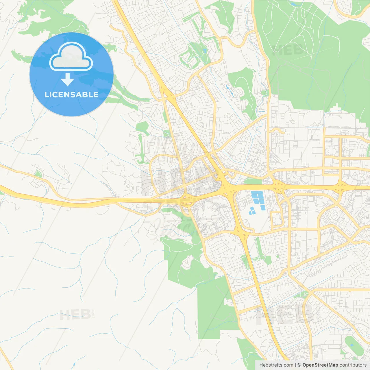Empty vector map of Dublin, California, USA