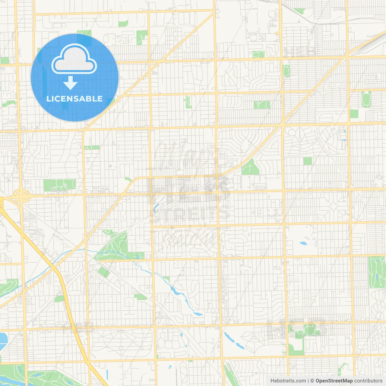 Empty vector map of Oak Lawn, Illinois, USA