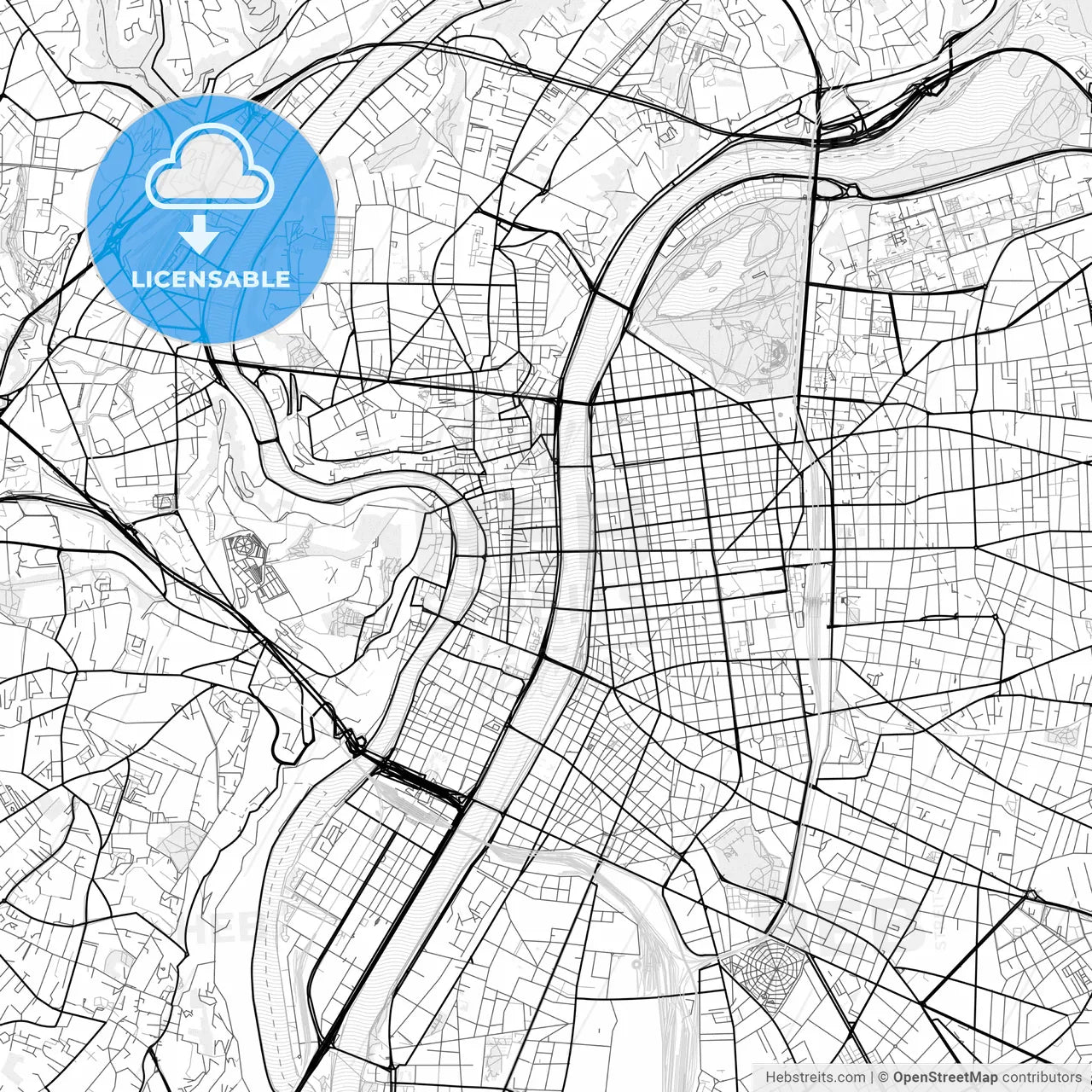 Vector PDF map of Lyon, France