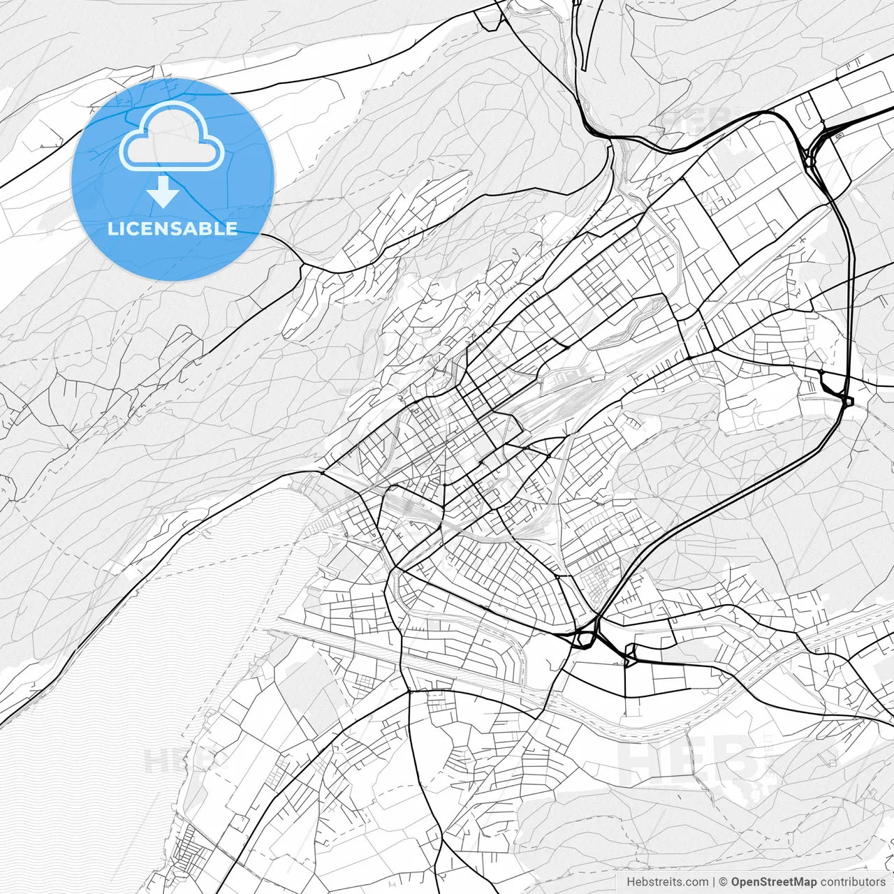 Vector PDF map of Biel/Bienne, Switzerland
