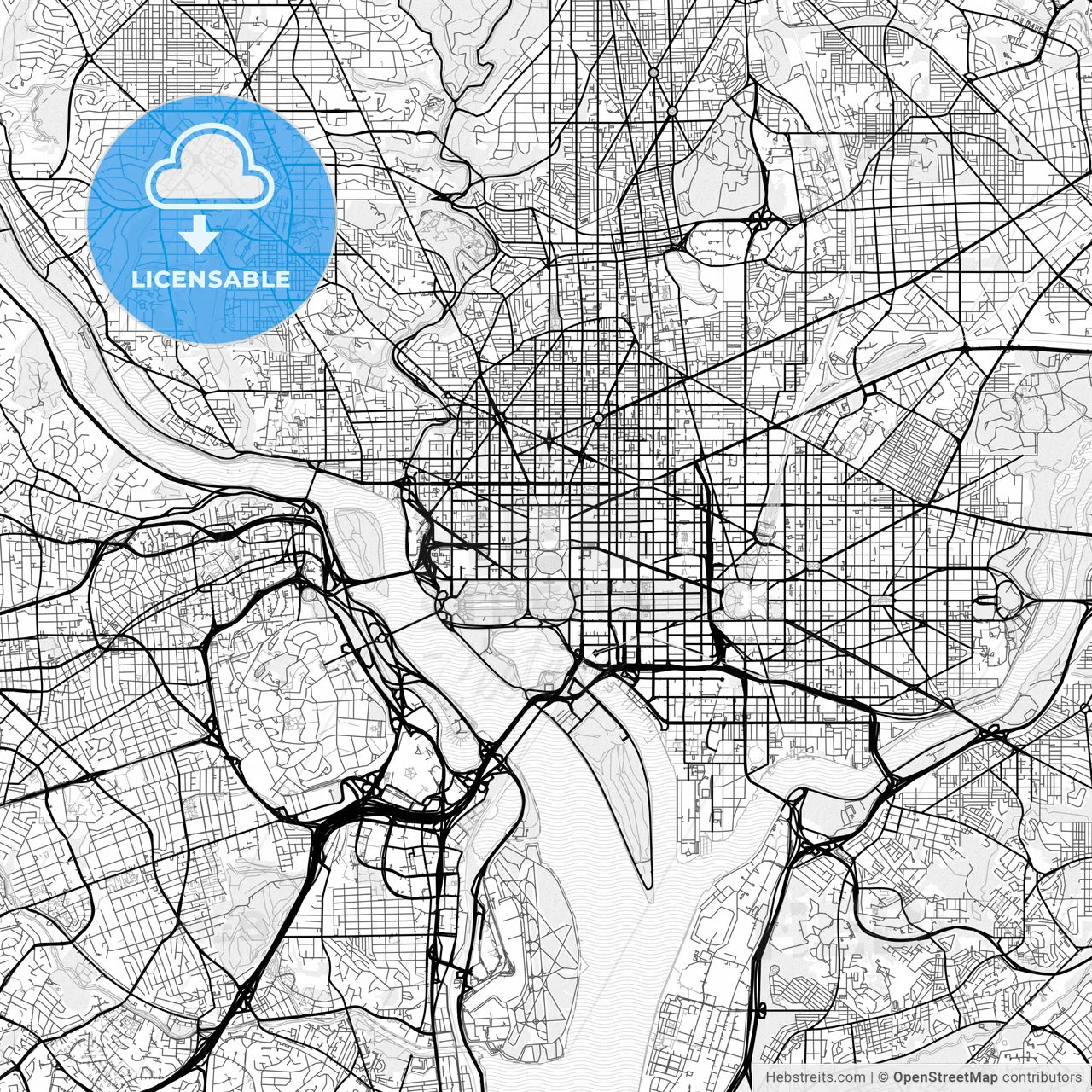 Vector PDF map of Washington, D.C., United States