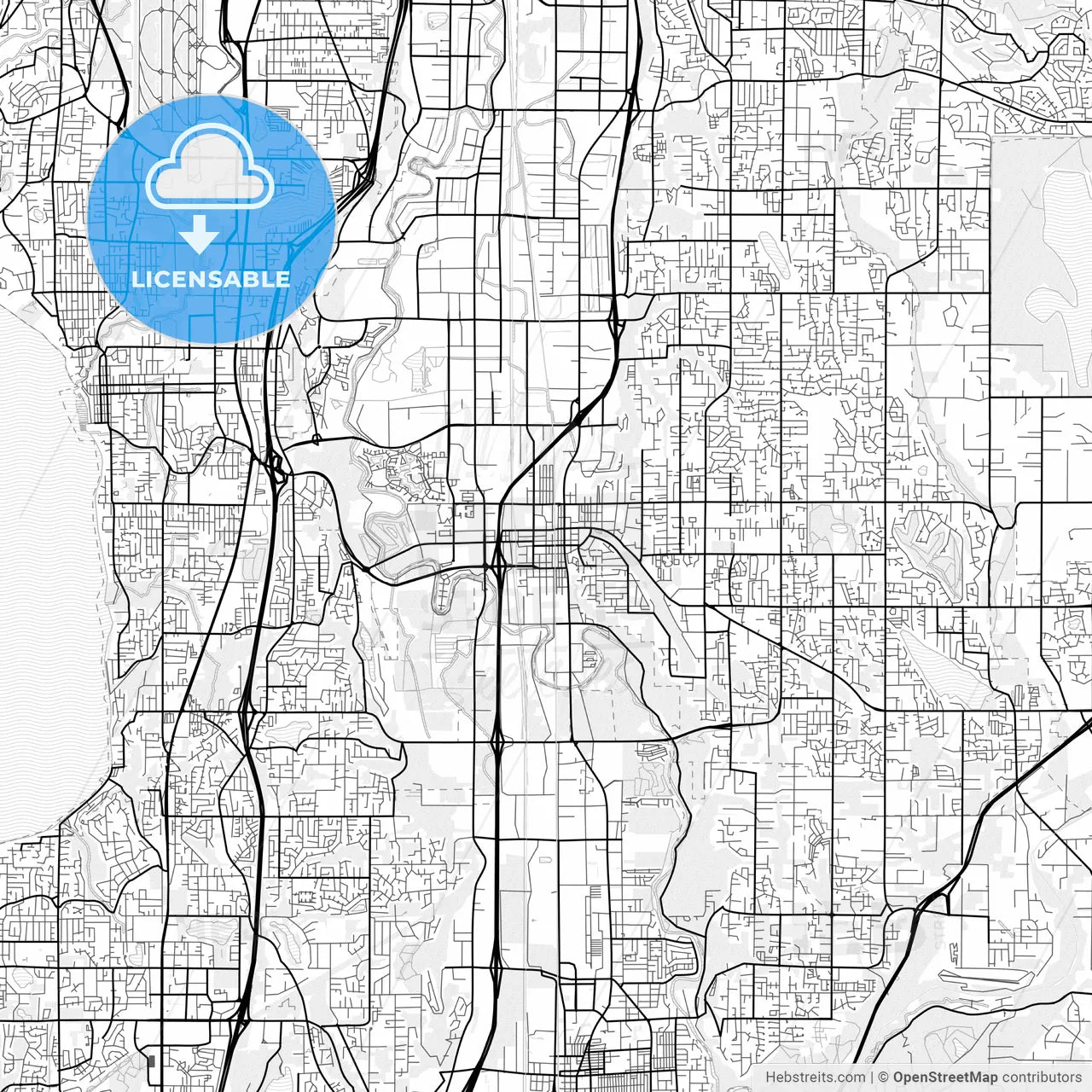 Vector PDF map of Kent, Washington, United States
