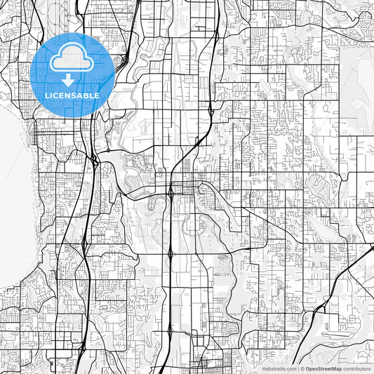 Vector PDF map of Kent, Washington, United States