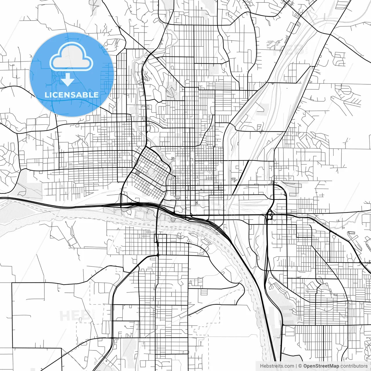 Vector PDF map of Sioux City, Iowa, United States