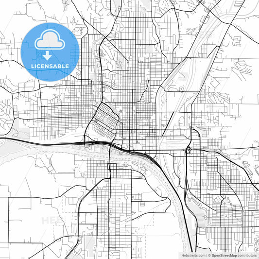 Vector PDF map of Sioux City, Iowa, United States