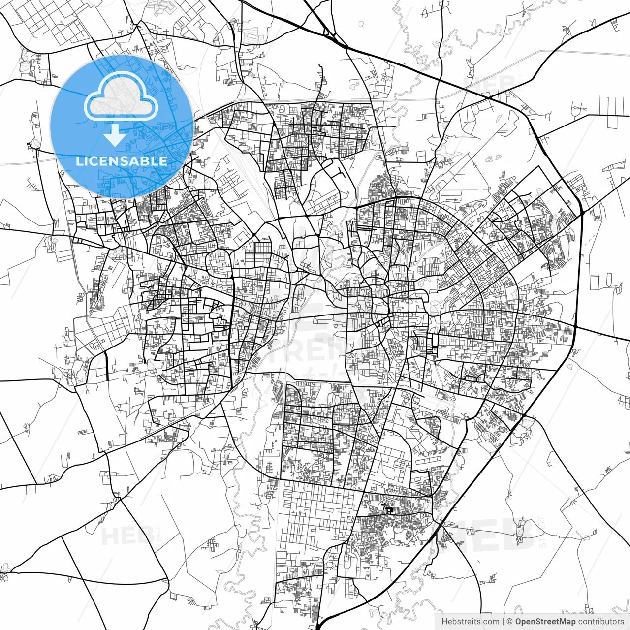 Vector PDF map of Vadodara, India