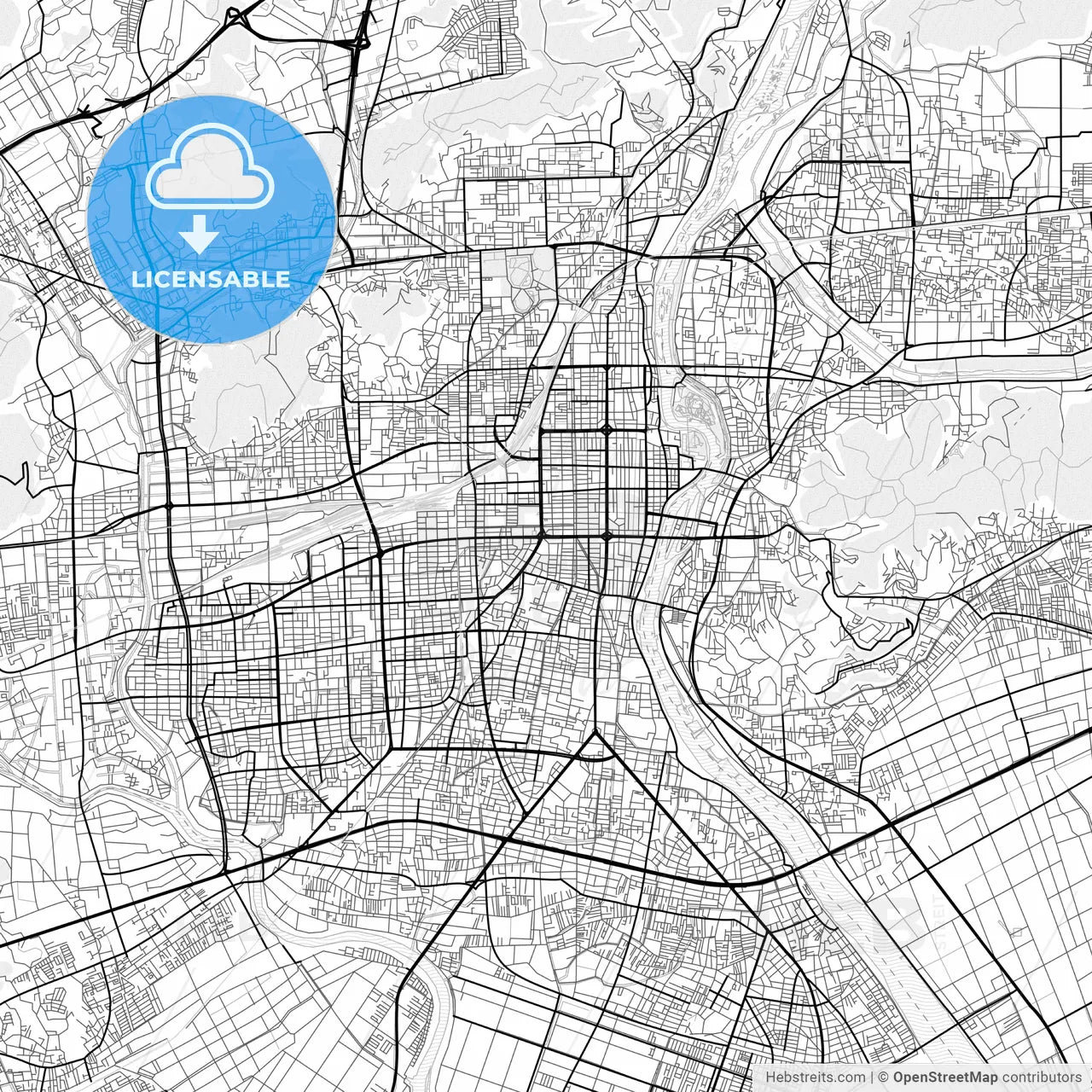 Vector PDF map of Okayama, Japan