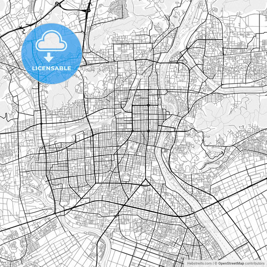 Vector PDF map of Okayama, Japan