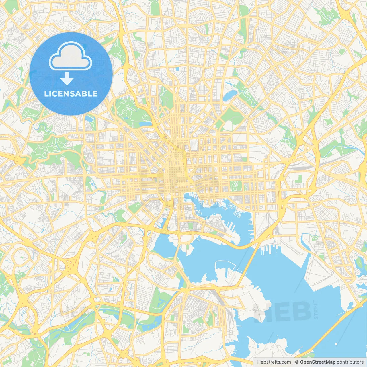 Empty vector map of Baltimore, Maryland, USA