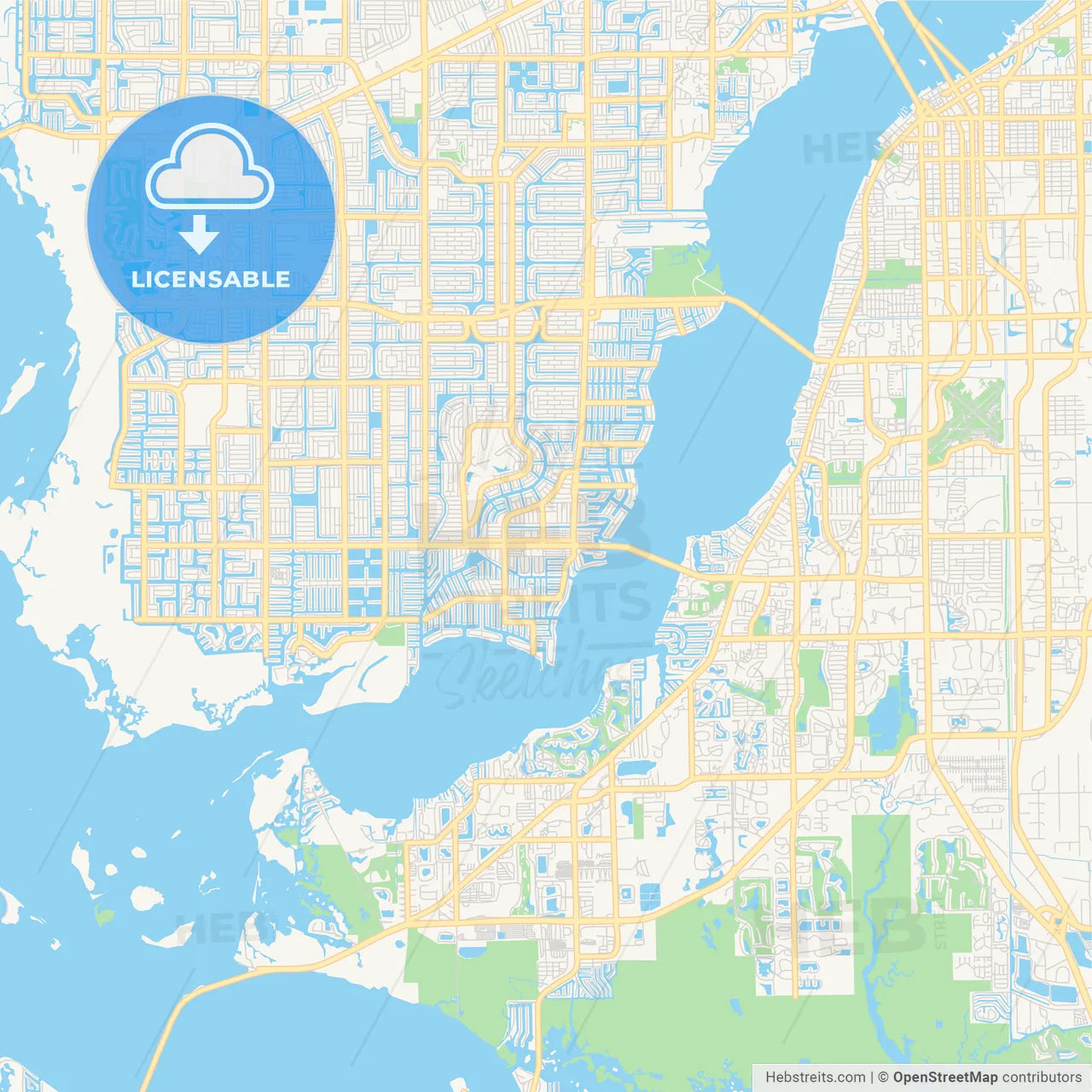 Empty vector map of Cape Coral, Florida, USA