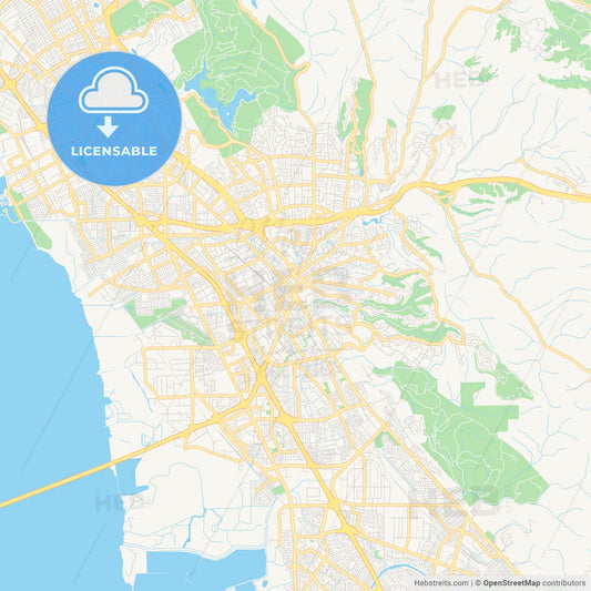 Empty vector map of Hayward, California, USA