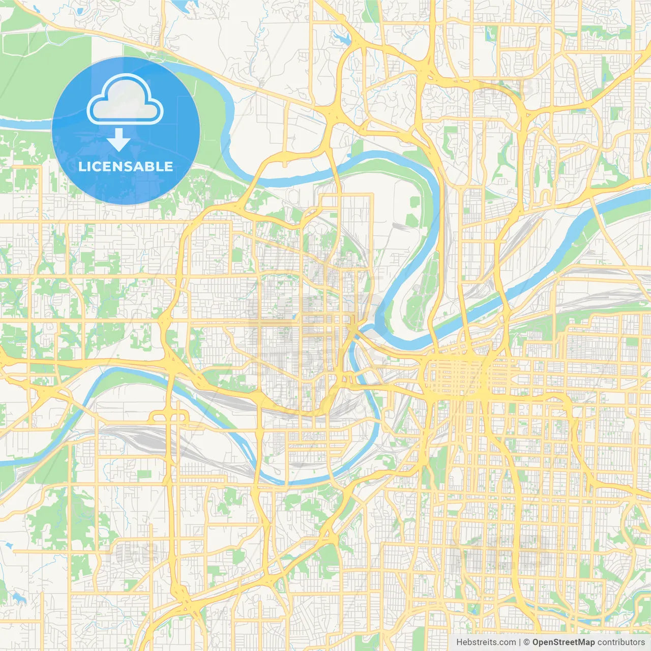 Empty vector map of Kansas City, Kansas, USA