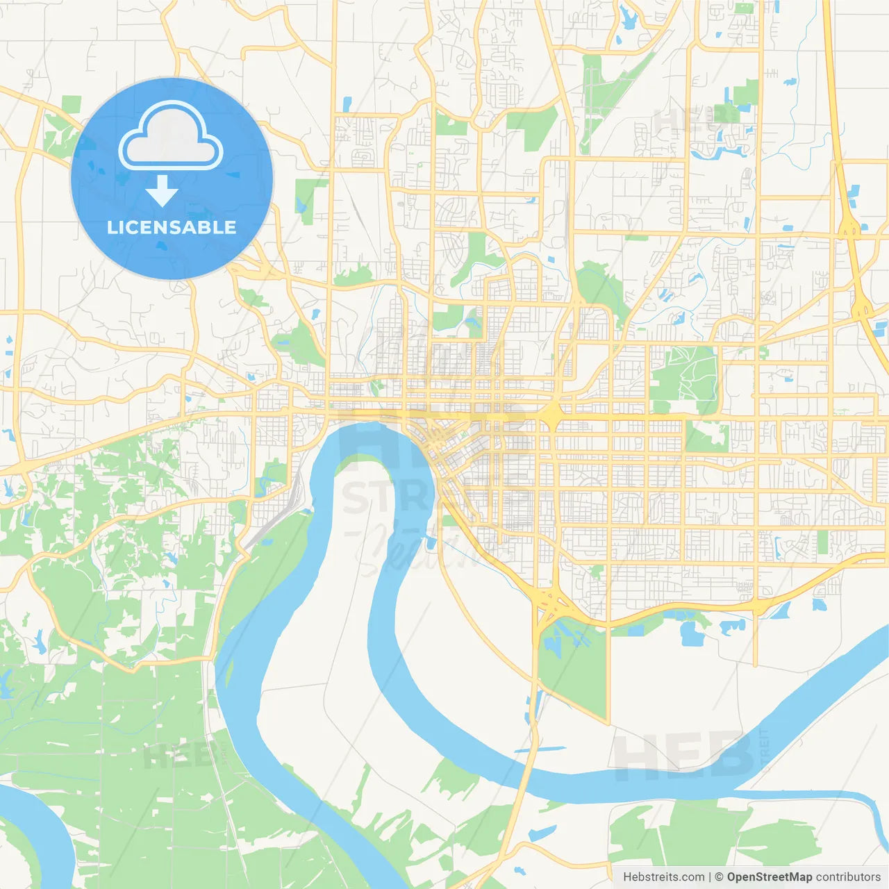 Empty vector map of Evansville, Indiana, USA