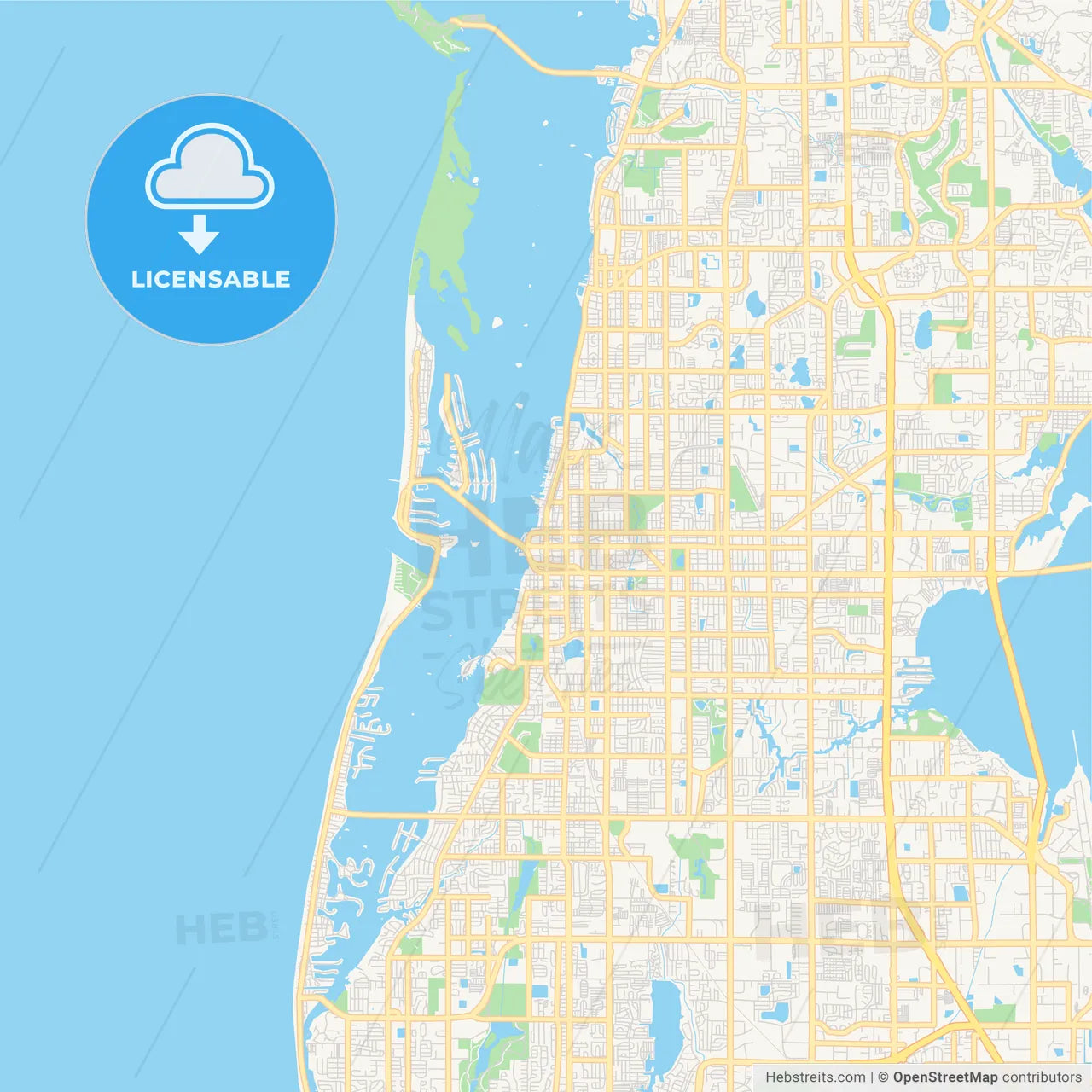 Empty vector map of Clearwater, Florida, USA