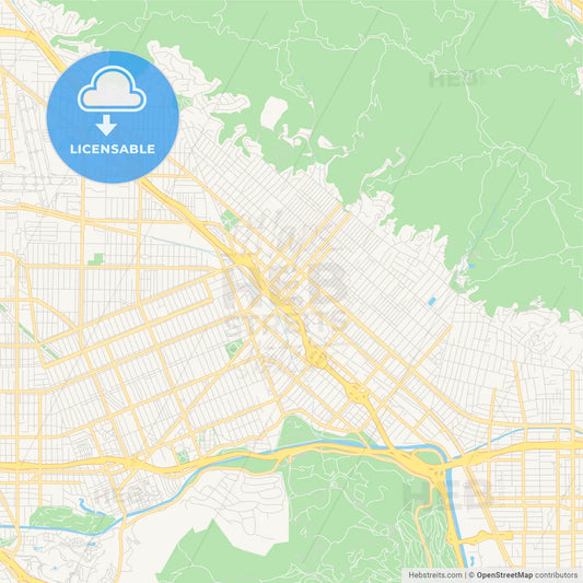 Empty vector map of Burbank, California, USA