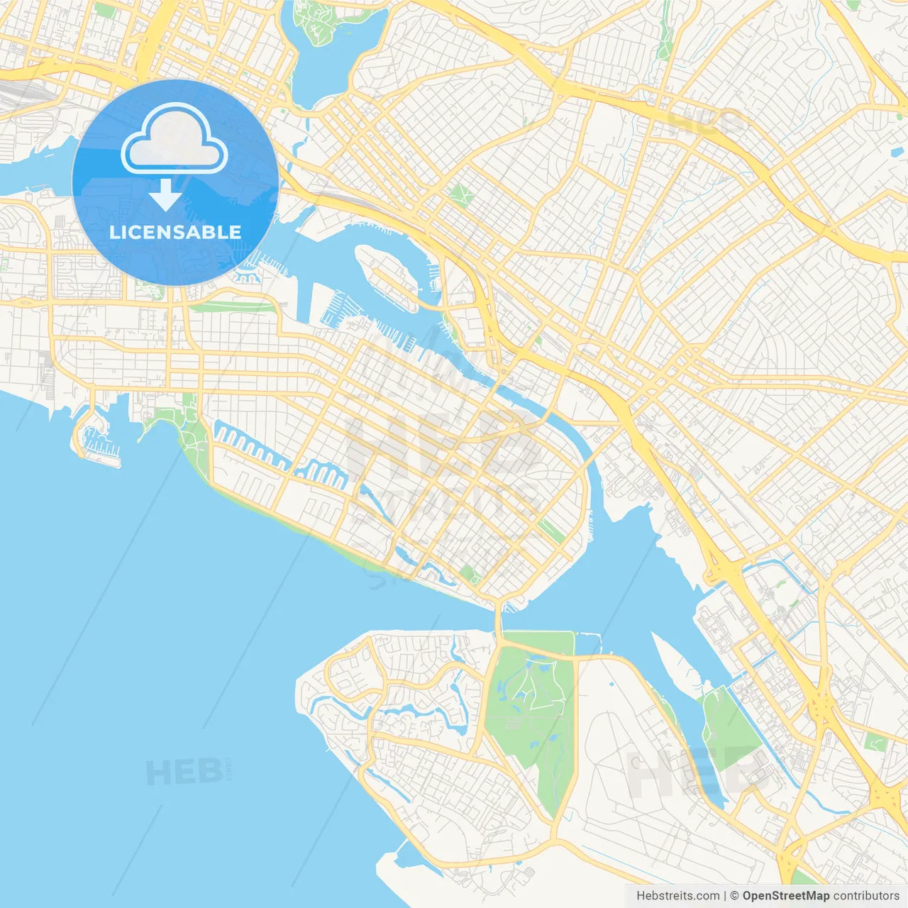 Empty vector map of Alameda, California, USA
