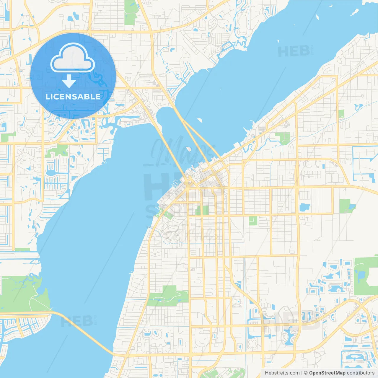Empty vector map of Fort Myers, Florida, USA