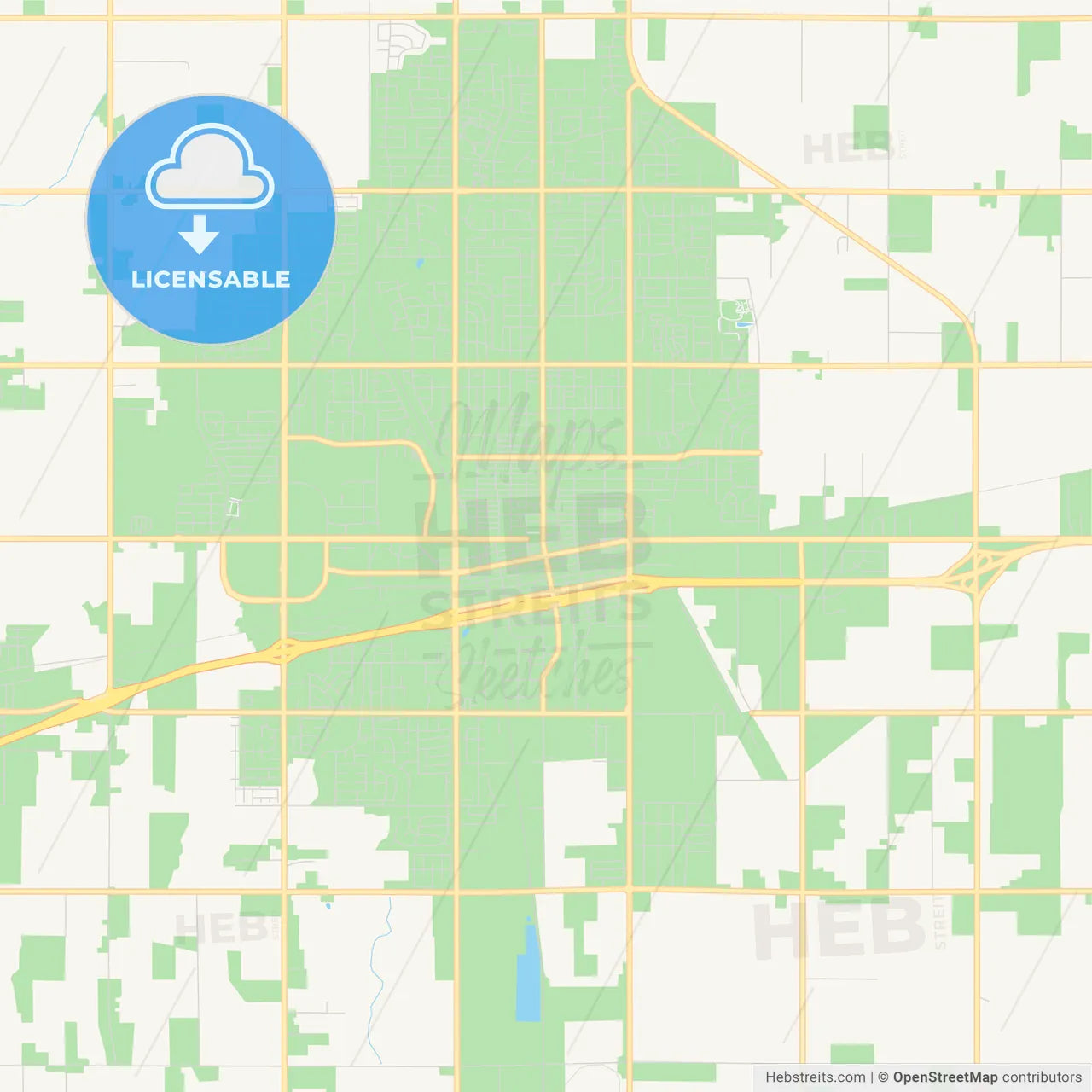 Empty vector map of Hanford, California, USA