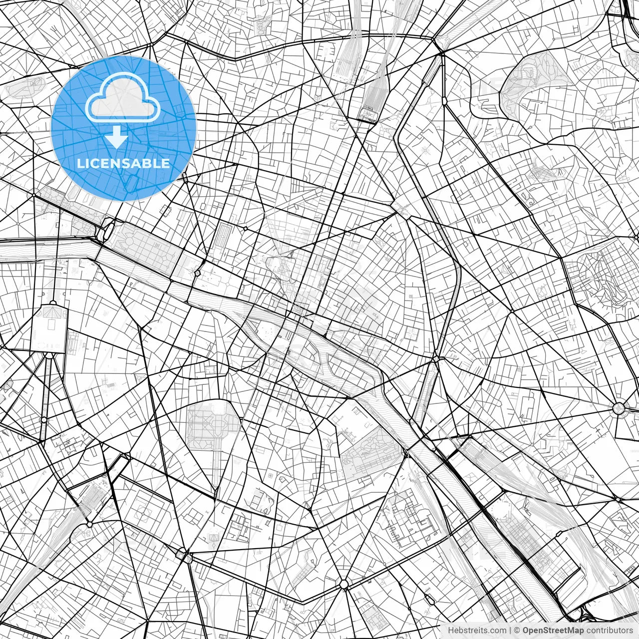 Vector PDF map of Paris, France