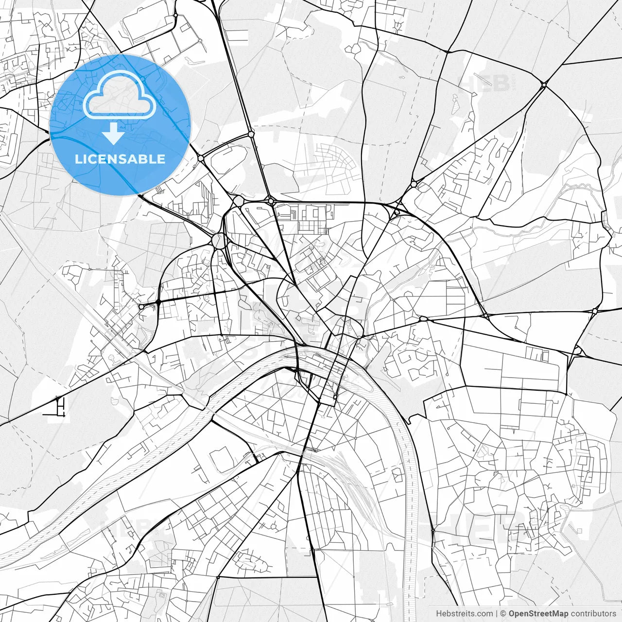 Vector PDF map of Melun, France