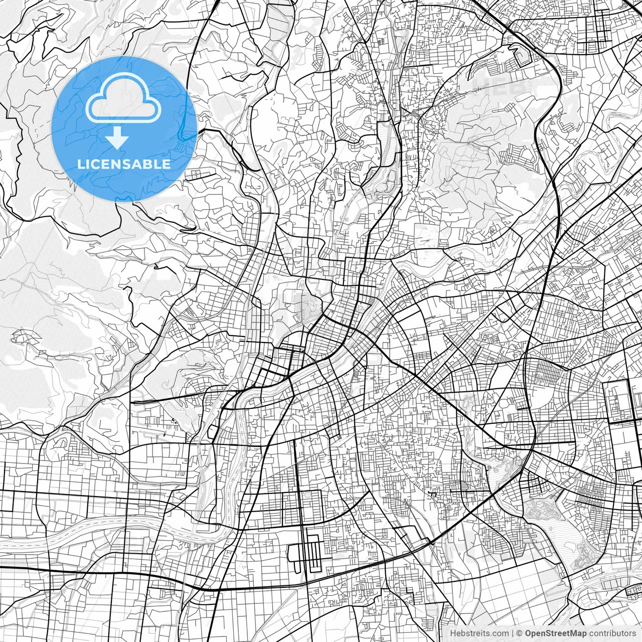 Vector PDF map of Kumamoto, Japan