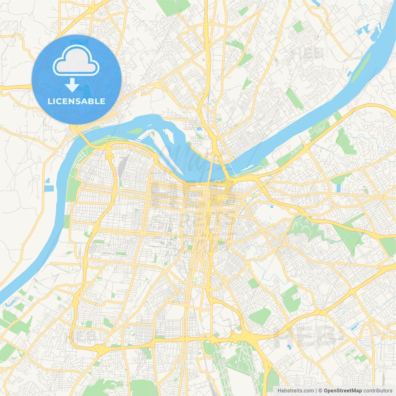 Empty vector map of Louisville, Kentucky, USA