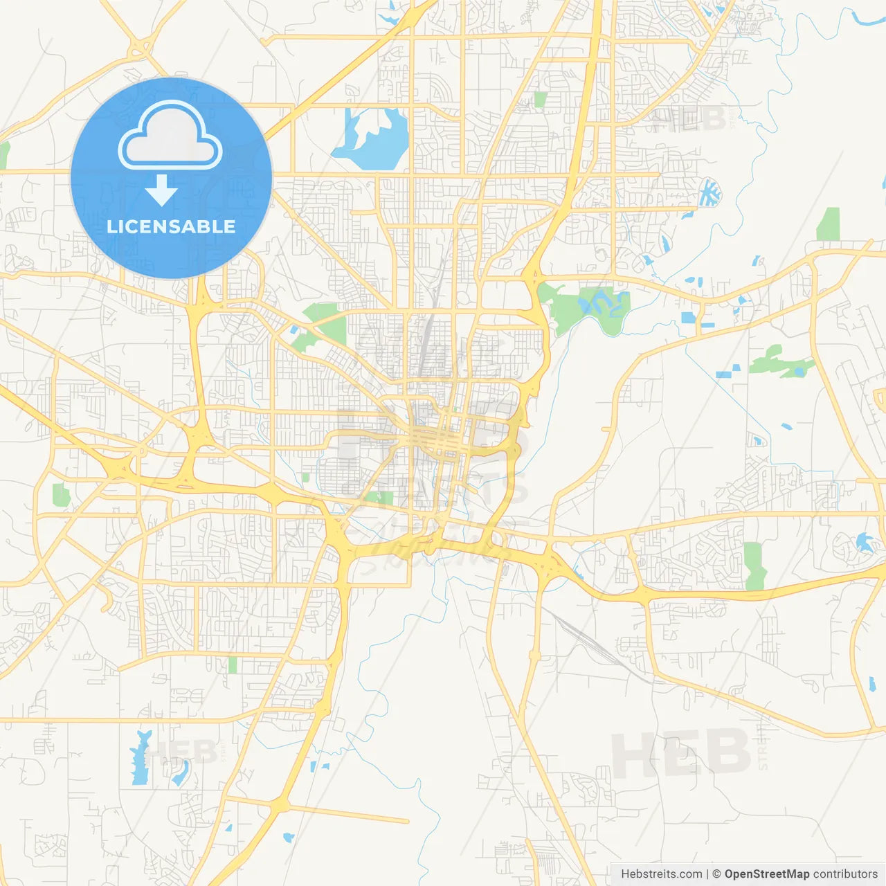 Empty vector map of Jackson, Mississippi, USA