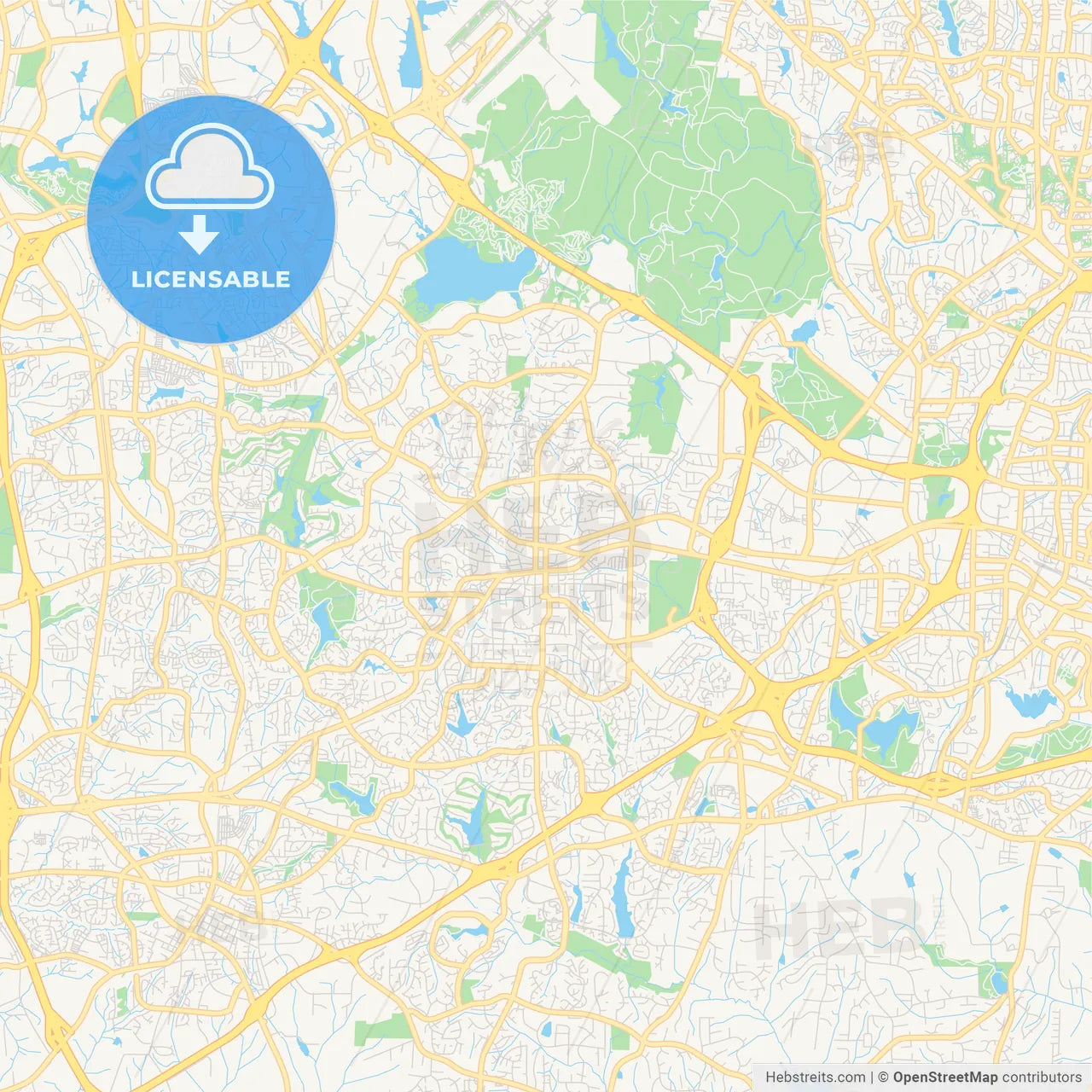 Empty vector map of Cary, North Carolina, USA