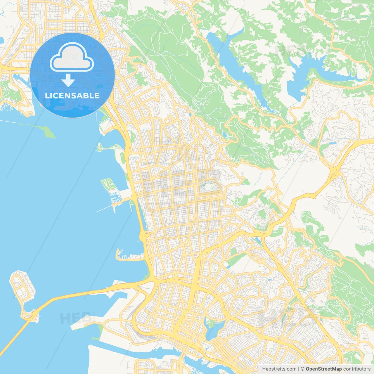 Empty vector map of Berkeley, California, USA