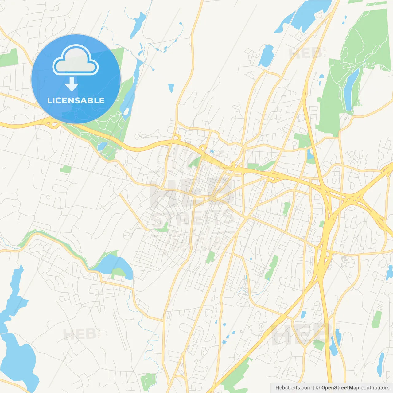 Empty vector map of Meriden, Connecticut, USA