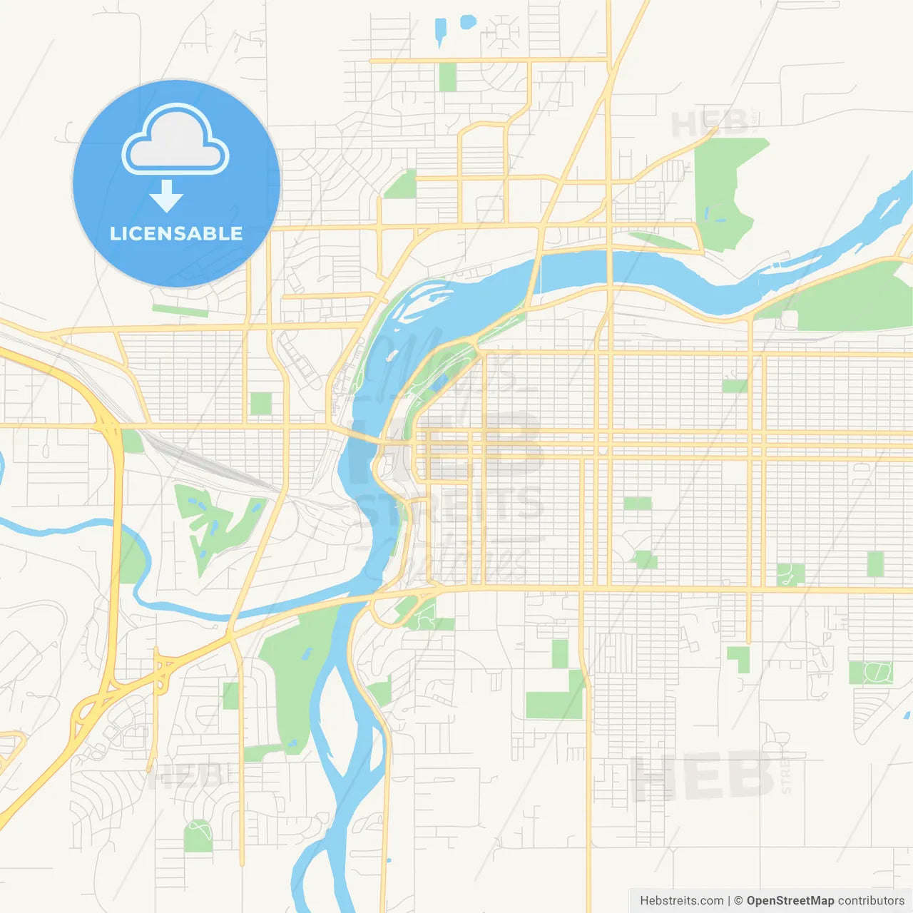 Empty vector map of Great Falls, Montana, USA