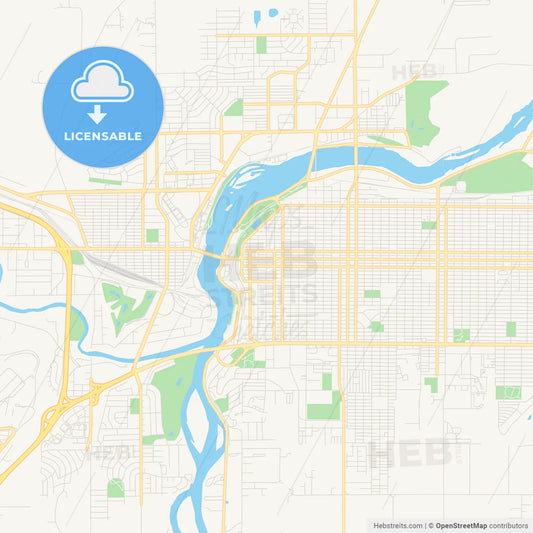 Empty vector map of Great Falls, Montana, USA