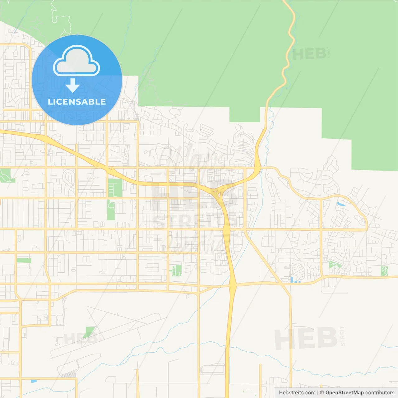 Empty vector map of Highland, California, USA