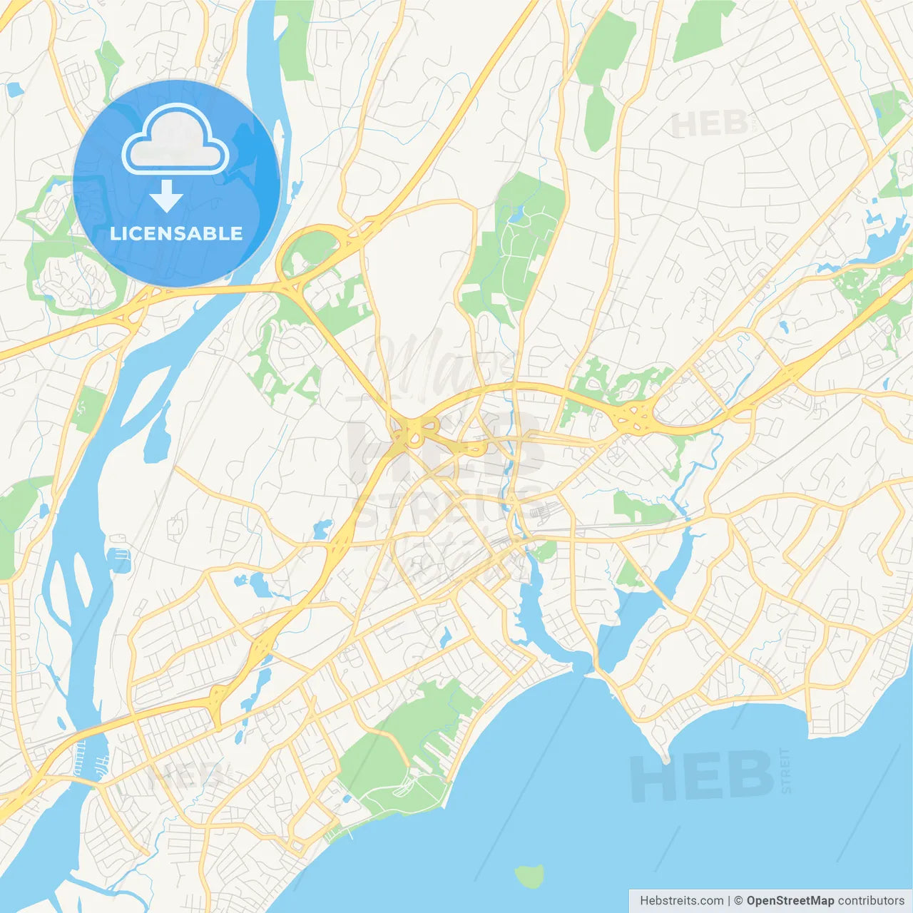 Empty vector map of Milford, Connecticut, United States of America