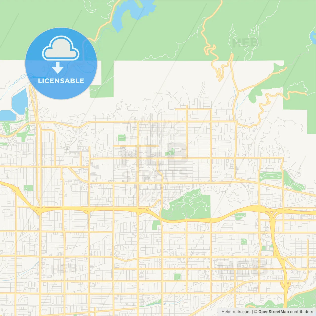 Empty vector map of Glendora, California, United States of America