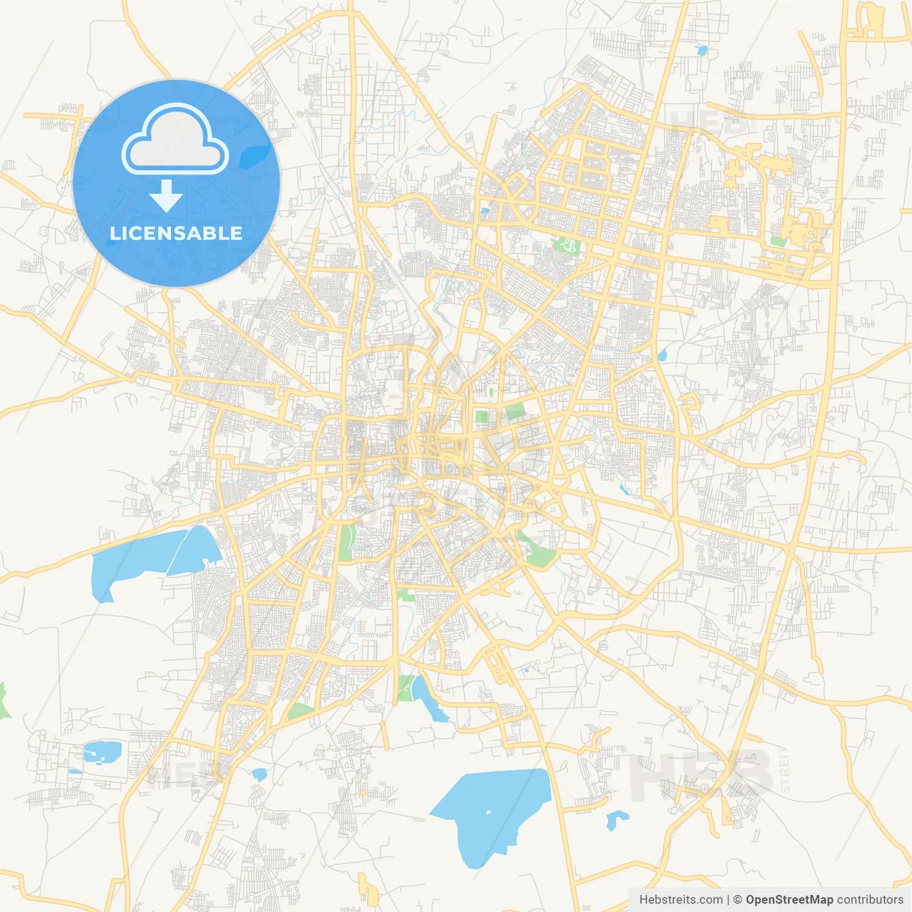 Printable street map of Indore, India