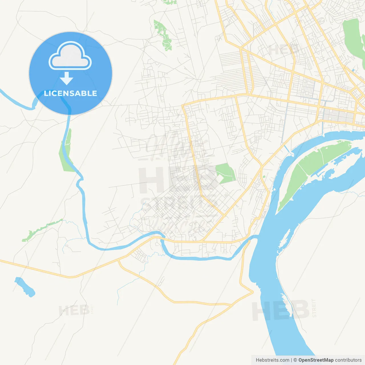 Printable street map of Bimbo, Central African Republic