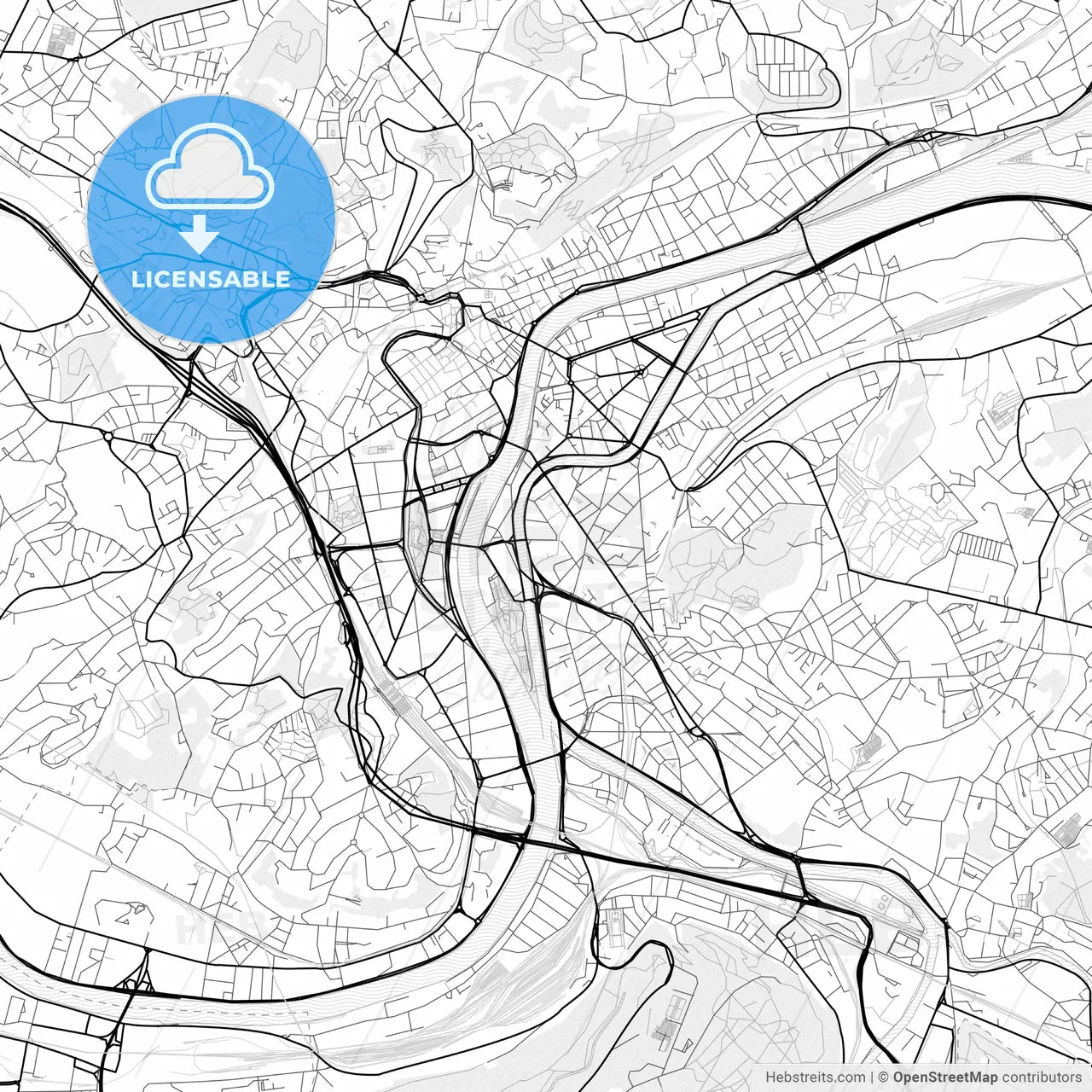 Vector PDF map of Liège, Belgium