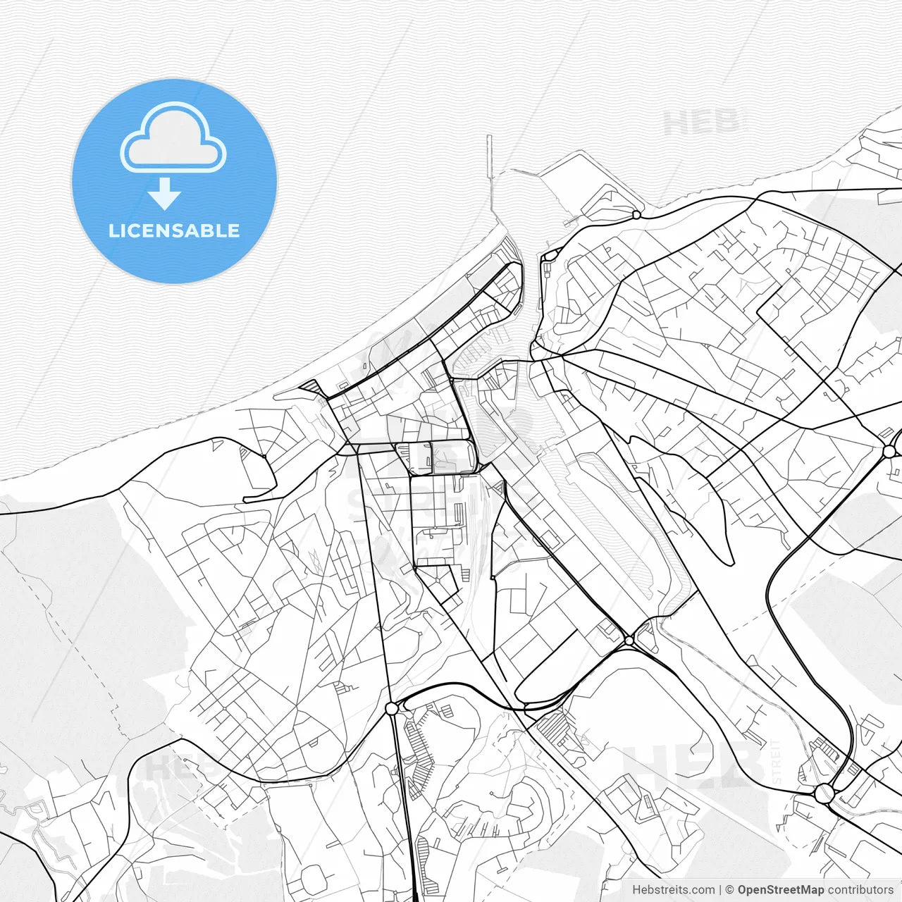Vector PDF map of Dieppe, France