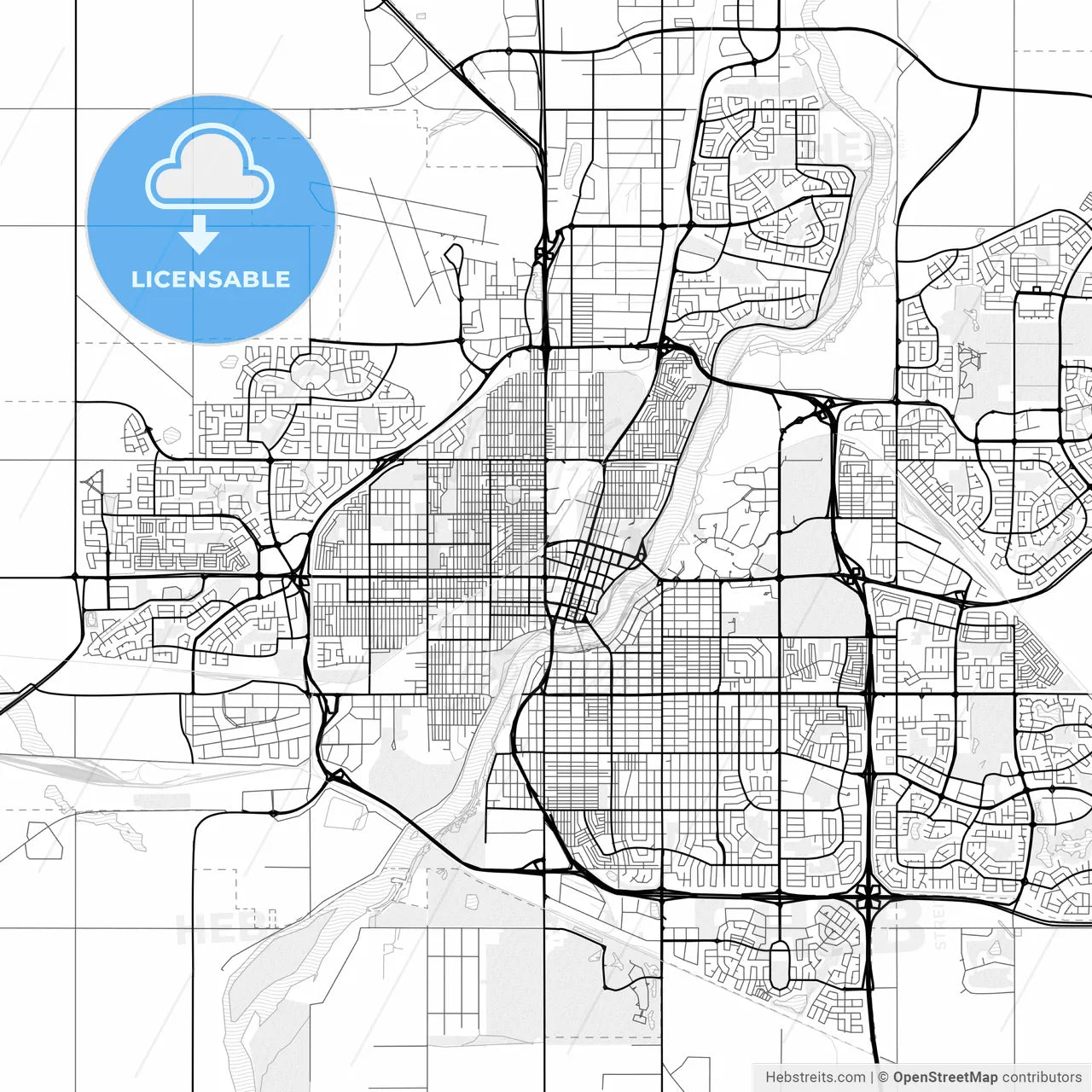 Vector PDF map of Saskatoon, Canada