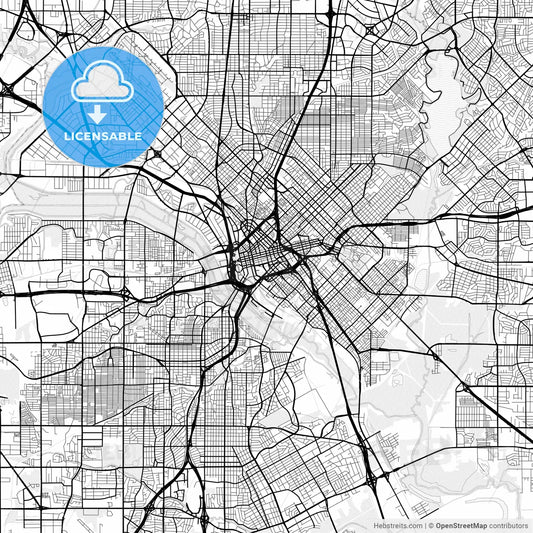 Vector PDF map of Dallas, Texas, United States